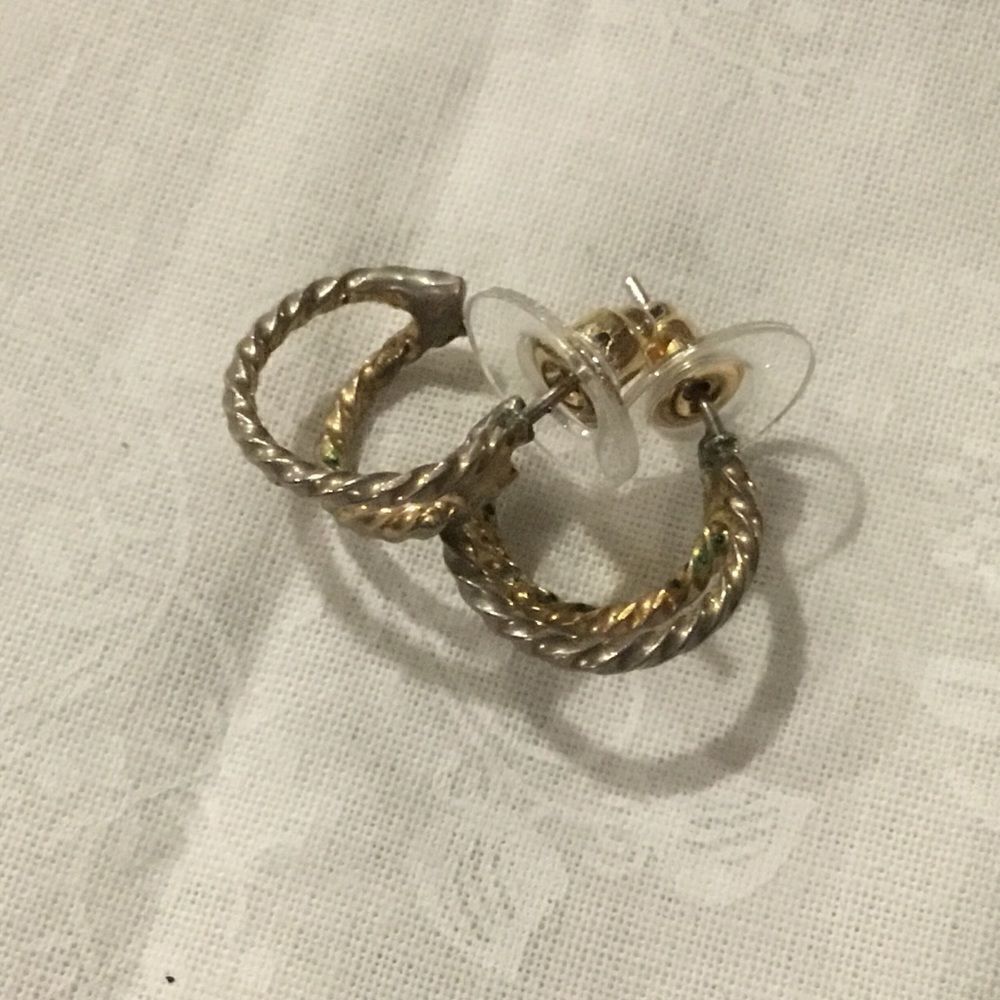 Silvertone and Goldtone Braided Mini Hoop Earrings - Picture 4 of 4